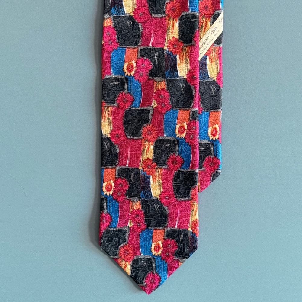 Ermenegildo‎ Zegna Silk Tie | W 4" L 60" | Abstract Geometric Floral | Italy